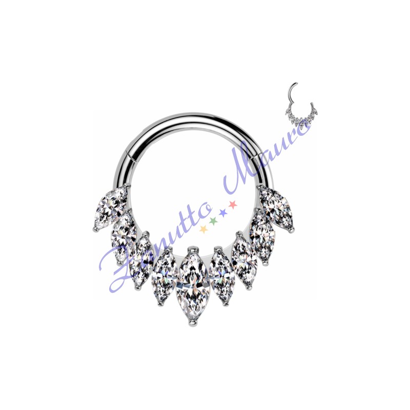 Piercing anello con clicker e cristalli filo 1,2 diametro mm  8 PY167 - septum