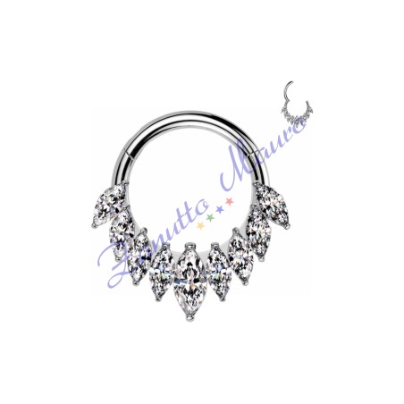 Piercing anello con clicker e cristalli filo 1,2 diametro mm  8 PY167 - septum