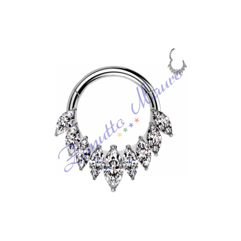 Piercing anello con clicker e cristalli filo 1,2 diametro mm 10 PY167 - septum