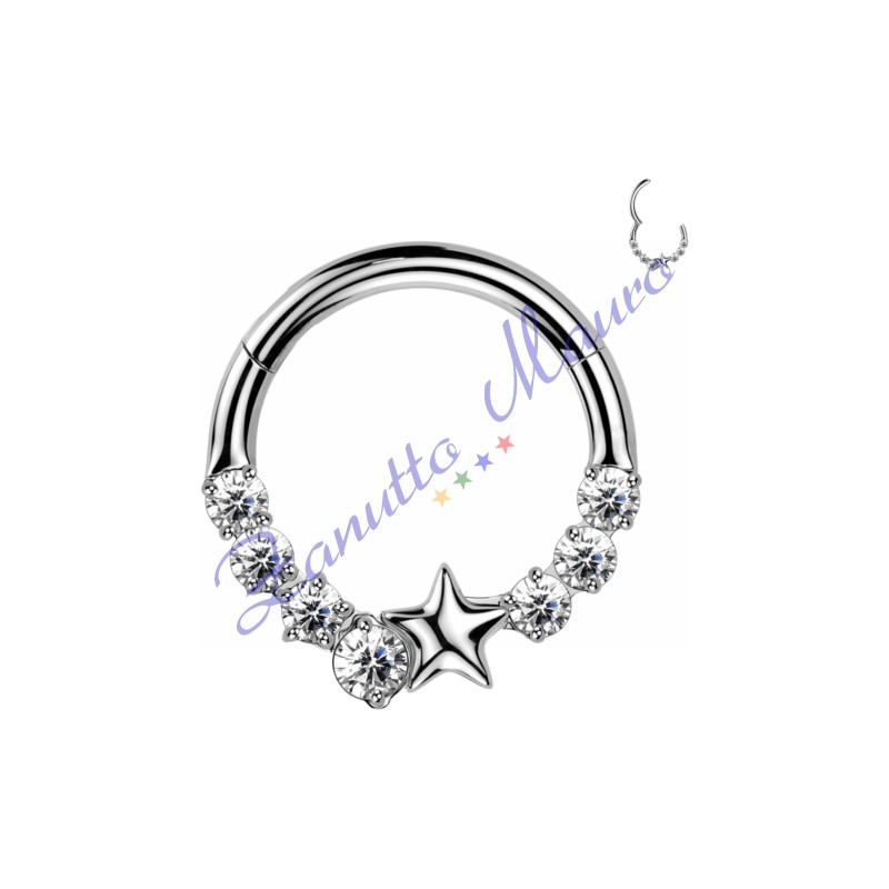 Piercing anello con clicker e cristalli filo 1,2 diametro mm  8 PY165 - septum