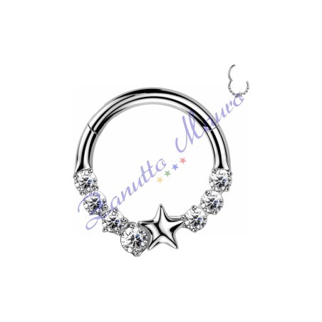 Piercing anello con clicker e cristalli filo 1,2 diametro mm  8 PY165 - septum