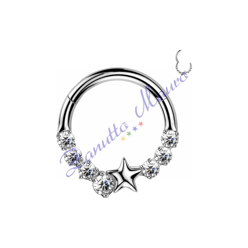 Piercing anello con clicker e cristalli filo 1,2 diametro mm 10 PY165 - septum