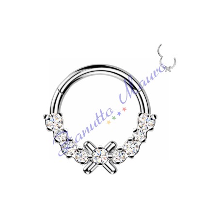 Piercing anello con clicker e cristalli filo 1,2 diametro mm  8 PY169 - septum
