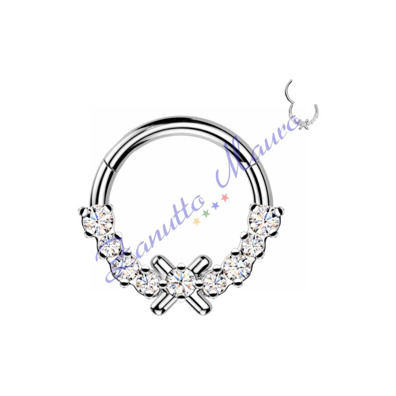 Piercing anello con clicker e cristalli filo 1,2 diametro mm 10 PY169 - septum