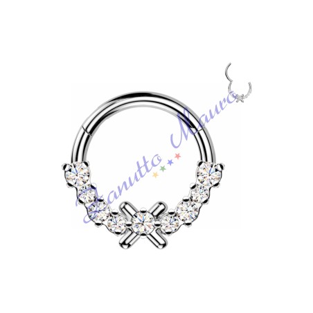 Piercing anello con clicker e cristalli filo 1,2 diametro mm 10 PY169 - septum