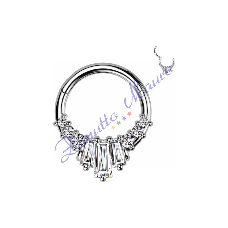Piercing anello con clicker e cristalli filo 1,2 diametro mm 10 PY162 - septum